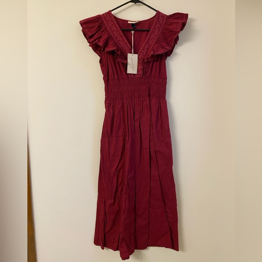 Women’s Ruffled V-Neck Midi Dress - Burgundy Universal threads XS NWT